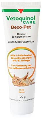 Vetoquinol Bezo-Pet Paste | 120g | Ergänzungsfuttermittel für Hunde und Katzen | Kann dabei helfen zur Förderung der Haarballenausscheidung beizutragen | Mit Malz und Fischöl