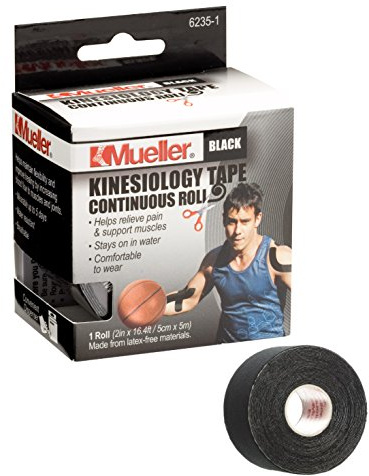 MUELLER Sports Medicine Kinesiology Tape, Quality Therapeutic Athletic Tape, Continuous Roll, Latex Free, 2 x 16.4 Feet, Black