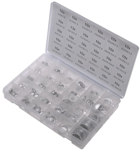 SW-Stahl S8143 Aluminium Dichtring-Sortiment - 300-teilig für Ölablass | Premium Dichtungen aus Alu, 30 Stoffbuchsen für Ölablassschrauben, passend für alle gängigen KFZ-Fahrzeugtypen im Set