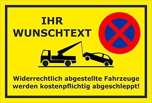 Melis-Folienwerkstatt Parken verboten Schild – mit individuellem Wunschtext personalisiert – 15x10 cm – 3mm Hartschaum – Verschiedene Größen und Materialien – Mit Bohrlöchern