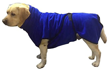 ZoonPark® Microfibre Dog Bathrobe, Quick Drying Dog Bathrobe Coat Pet Cat Dog Puppy Bath Towel Blue Color (L)