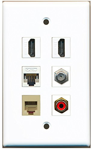 Riteav – 2 porta HDMI 1 RCA rosso 1 cavo coassiale tv- F-Type 1 porta telefono RJ11 RJ12 beige 1 Port CAT5e Ethernet bianco da parete piastra