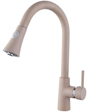 ZXC Hochdruck Profi Küchen Armatur Einhand Mischbatterie mit ausziehbarer Brause in Granit Beige