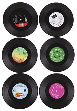 6x Coaster Copa Sostenedor de Bebida Mat Tabla Mantel Forma de CD Vinyl Record Redonda Vendimia