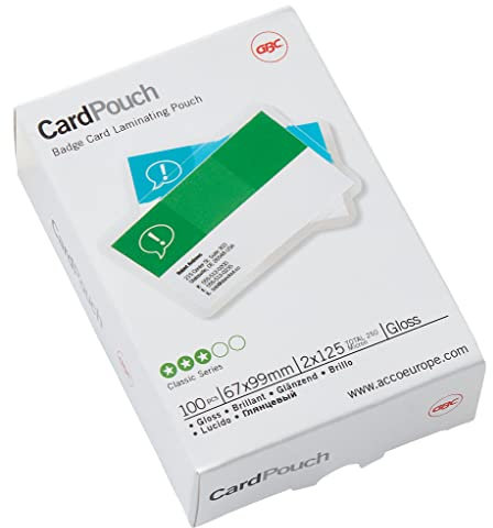 GBC Laminierfolien Kleinformat 67 x 99 mm, 125 mic, Ideal für Ausweise und Namensschilder, Robuste Laminiertaschen im 100er Pack, Glänzend, Transparent, 3743177
