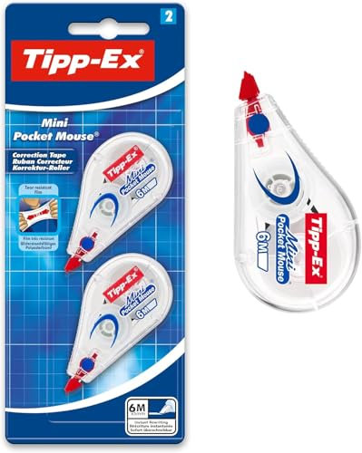 Tipp-Ex Korrekturroller Mini Pocket Mouse, 6m x 5mm, 2er Pack, Ideal für das Büro, das Home Office oder die Schule