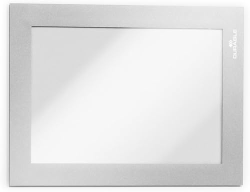 Durable Info-Rahmen Duraframe A6, aufklappbar, 2 Stück, silber, 487023 | Magnetrahmen, selbstklebend mit Magnetverschluss, doppelseitige Lesbarkeit, Hoch- & Querformat nutzbar, Made in Poland