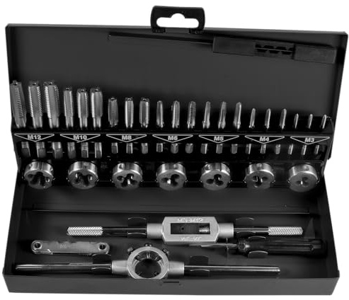 SW-Stahl 82233L Gewindeschneidsatz M3-M12-32-teilig HSS Gewindebohrer Set | Schneideisen Set für metrische ISO-Gewinde mit Handgewindebohrern, Schneideisenhalter und Gewindelehre in Metallkassette