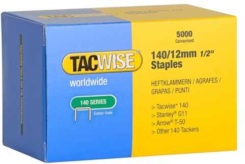 Tacwise 0343 Typ 140/12 mm Kraftig Galvaniserad Fintrådsklammer, 5000-Pack