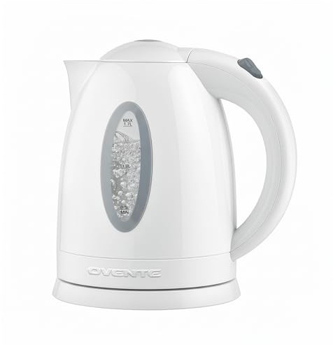 OVENTE Electric Kettle, 1.7L Fast Boiling Water Heater for Coffee or Tea, BPA Free with Water Level Gauge, Auto Shut-Off, Boil-Dry Protection, Indicator Light and Removable Filter, White KP72W