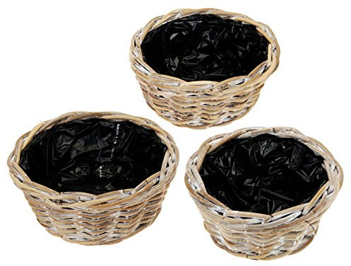 matrasa 3er Set Pflanzkörbe aus Kubu Rattan gekalkt - Pflanzkorb Blumentopf Blumentöpfe