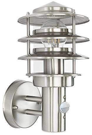 Maxkomfort Außenleuchte Wandleuchte Wandlampe Gartenleuchte IP44 aus Edelstahl und Glas E27 mit Bewegungsmelder 249A1