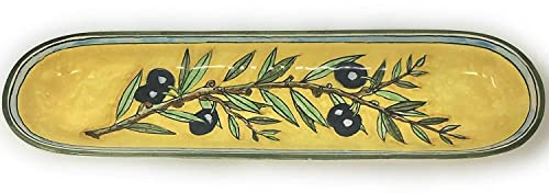 CERAMICHE D'ARTE PARRINI - Italian Ceramic Serving Appetizer Tray Baguette Flatware Decorative Olives Made in ITALY Tuscan