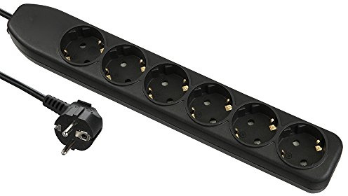 Electraline 51612 - Regleta de 6 Tomas, Cable 3G1 1,5 m, Color Negro