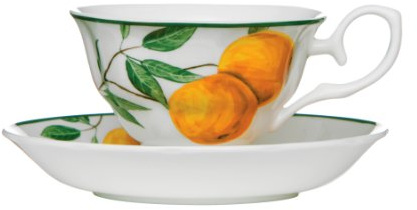 Premier Housewares Afternoon Tea Orange / White 160 ML Tea Cup and Saucers Set Printed Design Bone China Tea Cup and Saucer 23 x 16 x 11
