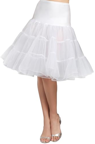 Dam 50-tal vintage rockabilly underkjol Crinoline Tutu underkjol 68,5 cm längd nät tyll underkjol halvslip (FBA), Vitt, Large