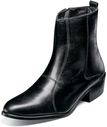 Stacy Adams Santos Plain Toe Side Zip Boot Black Leather 10 D (M)