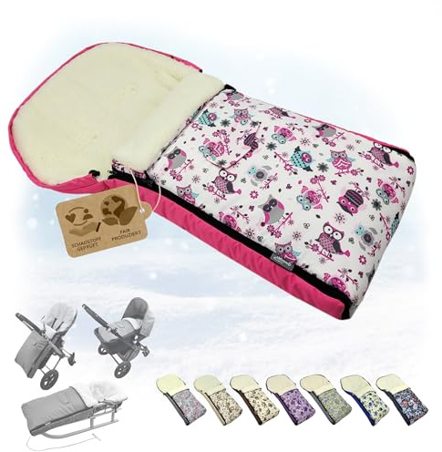 Babys-Dreams BAMBINIWELT universaler Winterfußsack (90cm oder 108cm), auch geeignet für Babyschale, Kinderwagen, Buggy, aus Wolle im Eulendesign (108cm, $1)