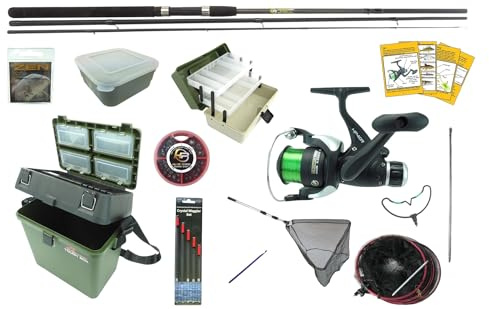 Hunter Pro 10 ft Carbon Coarse Fishing Kit: 3 Piece Match Rod and HP40R Reel with Tough Box Seat Box and 100+ Piece Tackle Set