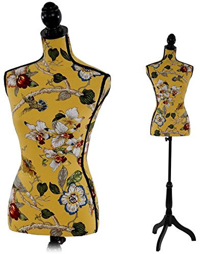 Schneiderpuppe T222, Schaufensterpuppe Torso weiblich, Fiberglas - Gelb mit Blumen