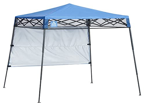 Quik Shade Go Hybrid 6' x 6' Sun Protection Pop-Up Compact and Lightweight 7' x 7' Base Slant Leg Backpack Canopy, Regatta Blue