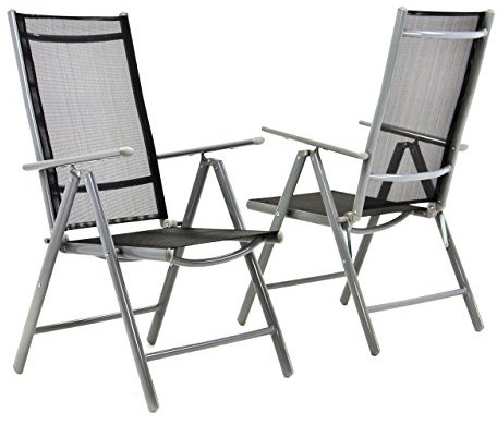 Nexos 2-er Set Stuhl, Klappstuhl, Gartenstuhl, Hochlehner für Terrasse, Balkon Camping Festival, aus Aluminium verstellbar, leicht, stabil, schwarz