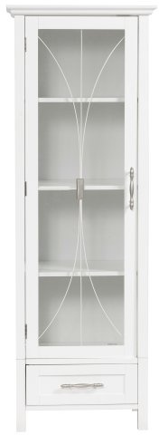 Teamson Home Delaney Bathroom Wooden Free Standing Tall Slim Linen Storage Cabinet Tower White 7961 With Glass Panel Door
