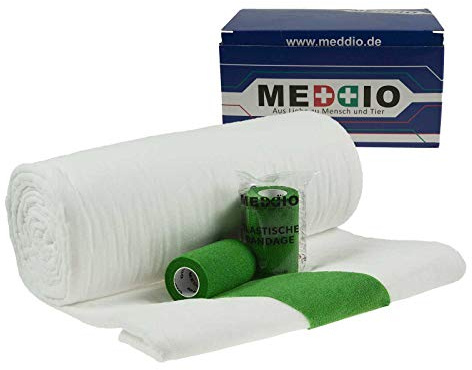 Mullwatterolle 40x500cm + 12 Haftbandagen 10cm grün Hufverband Pferd Hund