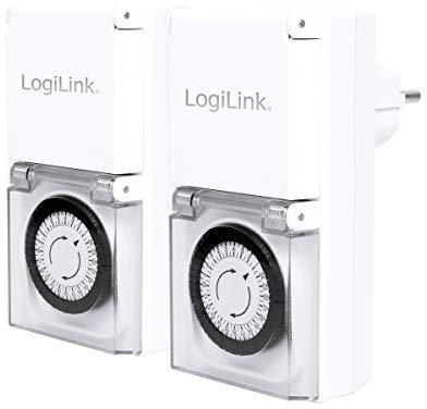 LogiLink ET0006, Timer meccanico , IP44, Outdoor, Bianco, Set da 2 pezzi