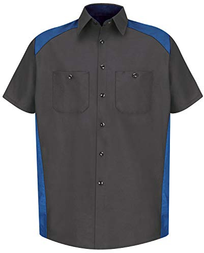 Red Kap Men's Standard Motorsports Shirt, Short Sleeve, Charcoal/Royal Blue, X-Large