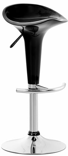 CLP Barhocker Saddle mit drehbarem Kunsttoffsitz und Fußablage I Höhenverstellbarer Hocker mit Metallgestell in Chrom-Optik | Farbe schwarz