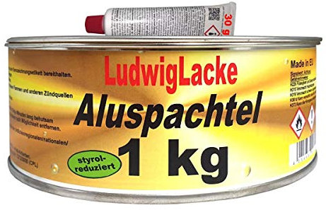 LudwigLacke Alu Spachtelmasse 1 kg inkl. Härter – Aluminium Reparaturspachtel für Auto, Karosserie, Metall & GFK – hitzebeständig, leicht schleifbar