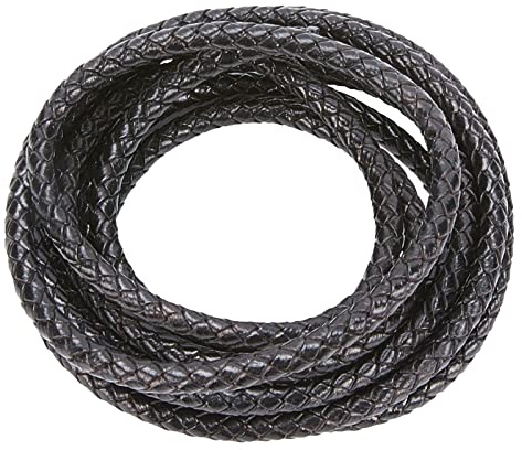 PH PandaHall Braided Genuine Leather Cord for Bracelet Necklace Making, Black, 6mm, 2m/bag