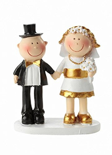 Hobbyfun Goldhochzeit Deko Figur Hochzeitspaar 50 Jahre Jubiläum 5,5 cm Tortenfigur Deko | Handbemalte Tischdeko Goldene Hochzeit | Geschenk Ehepaar | Jubiläumsfigur Polyresin