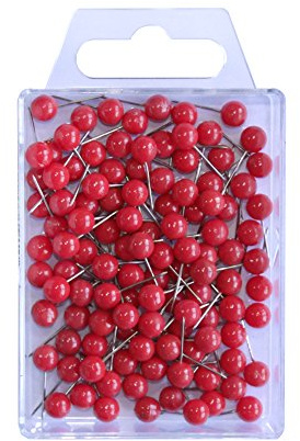 Wedo 56100 Lot de 100 Épingles à Tête Ronde, Longueur des Épingles 16 mm, Diamètre de la Tête 6 mmRouge