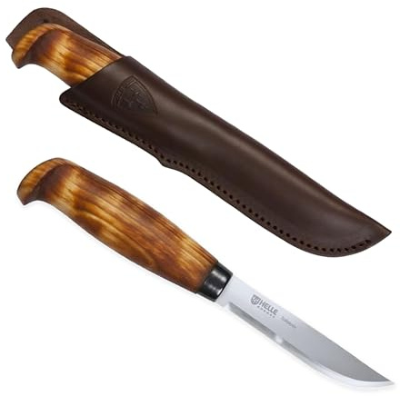 HELLE Knives - Tollekniv - Outdoor Fishing Knife, Stainless Steel, Birch Handle, Stick Tang Blade With Sheath, Handcrafted