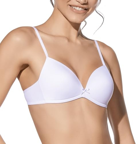 Selene, Sujetador para Mujer con Escote en V, Sin Aros, con Copas Acolchadas, Colección Ana, Color Blanco, Talla 90B
