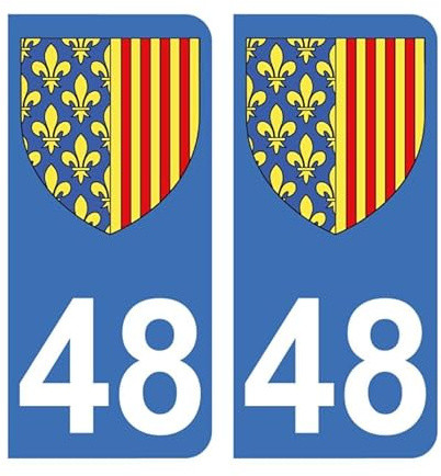 Mon Blason - Autocollants 48 avec Blason Département Lozère pour Plaque Immatriculation Voiture - Sticker Bleu - 9.8 x 4.5 cm - Fabriqué en France