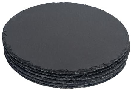 Argon Tableware Round Slate Placemats - 30cm - Pack of 6 - Black Natural Stone Slate Dinner Mats Dinnerware Plate Placemats for Kitchen, Home, Bar, Restaurant, Weddings, Events
