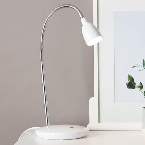 Lightbox LED Schreibtischlampe mit warmweißem Licht - Höhe 40cm - moderne | LED Schreibtischlampe mit warmweißem Licht - moderne Tischleuchte mit Flexarm und Schalter - Kunststoff/Metall Eisen/Weiß -