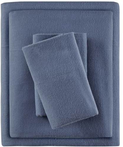 Sleep Philosophy True North by Cozy flanella caldo lenzuolo in cotone 100% – Novità stampa animali stelle carino ultra morbido set di biancheria da letto per tempo freddo, regina, blu solido 4 pezzi