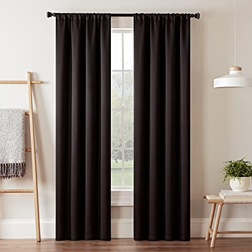 ECLIPSE Blackout Curtains for Bedroom-Darrell 37 x 63 Insulated Darkening Single Panel Rod Pocket Window Treatment Living Room, Black