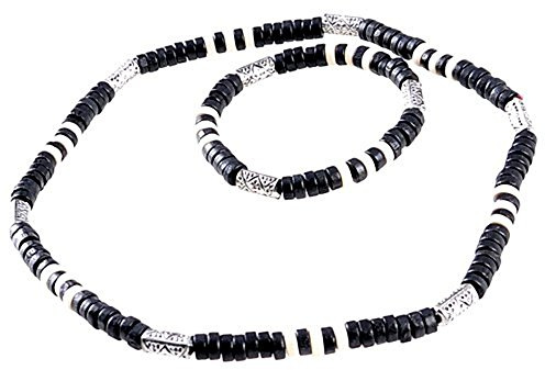 DonDon Halsband och armband med äkta träpärlor i surfare strandlook, Trä, Pärla