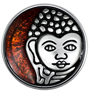 Quiges Damen Click Button 18mm Chunk Versilbert Buddha Braun für Druckknopf Zubehör
