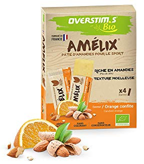 OVERSTIM.s - Amélix Bio (4 barres) - Orange confite - Barre énergétique pour le sport - Energie progressive -Texture moelleuse et savoureuse 100 g