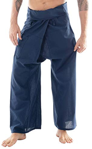 CandyHusky Thai Fisherman Pants - Lightweight Cotton Men Women Adults Unisex Yoga Lounge Pants Navy Blue