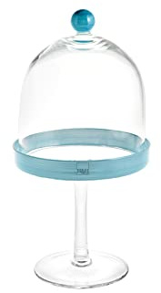 H&H Alzata Vetro con Cupola e Cm14 H30 Vassoi da ARO Tavola Tessili, Trasparente/Azzurro, 14x30 cm