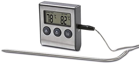 Xavax 2in1 Digitales Bratenthermometer mit Küchenuhr, abnehmbarer Temperaturfühler, Grillthermometer Ofenthermometer Fleischthermometer