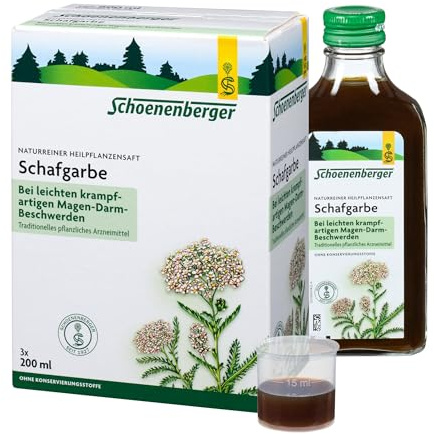 Schoenenberger - Schafgarbe naturreiner Heilpflanzensaft - 3x 200 ml (600 ml) Glasflaschen - freiverkäufliches Arzneimittel - Natürliches Mittel gegen krampfartige Magen-Darm-Beschwerden