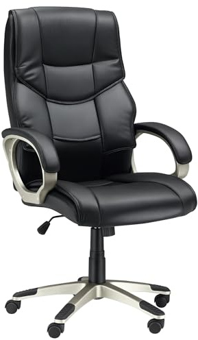 HOMCOM Bürosessel Chefsessel mit Wippfunktion Bürostuhl Schreibtischstuhl Ergonomischer Drehstuhl Sportsitz Hoher Rückenlehne Schwarz Kunsterleder Metall 70 x 58 x 114–124 cm